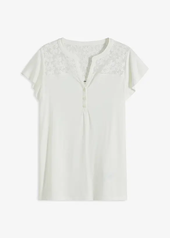 T-shirt col tunisien en viscose et dentelle, bonprix