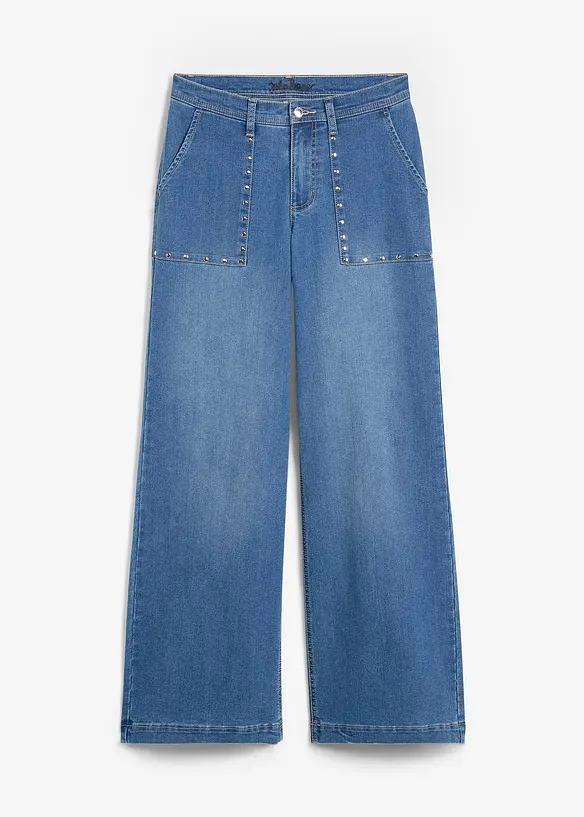 Jean taille moyenne, jambe évasée, avec rivets, bonprix