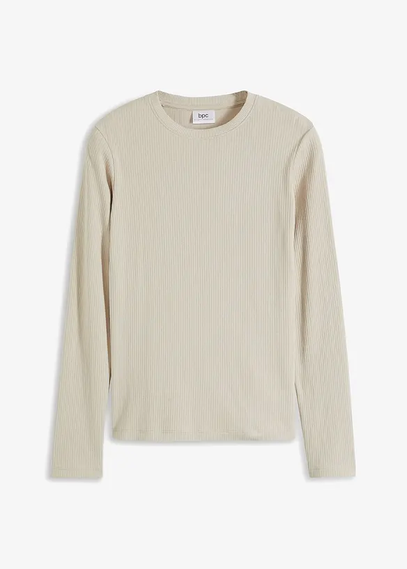 T-shirt côtelé manches longues 100 % coton, bonprix