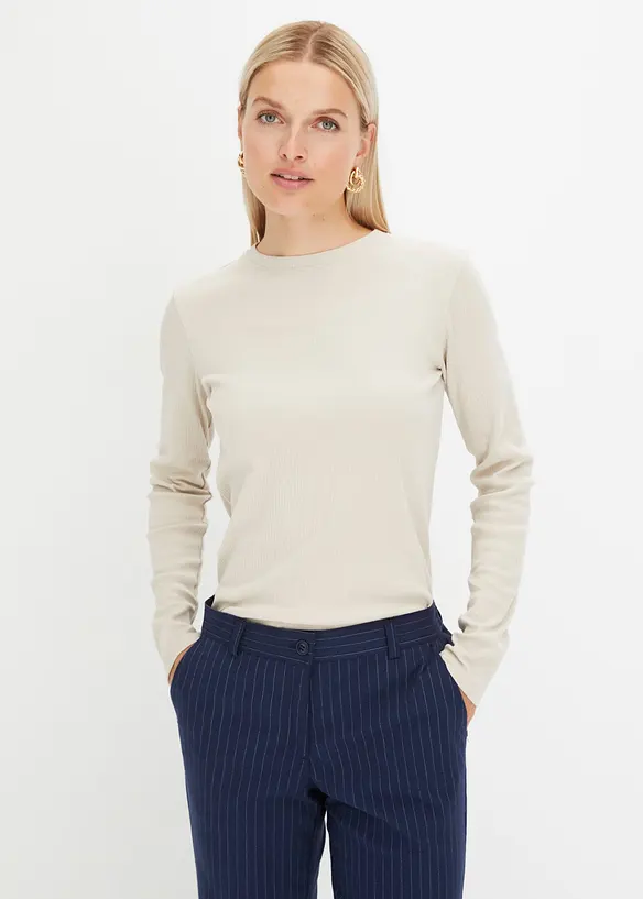 T-shirt côtelé manches longues 100 % coton, bonprix