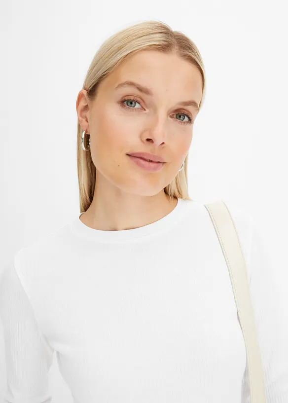 T-shirt côtelé manches longues 100 % coton, bonprix