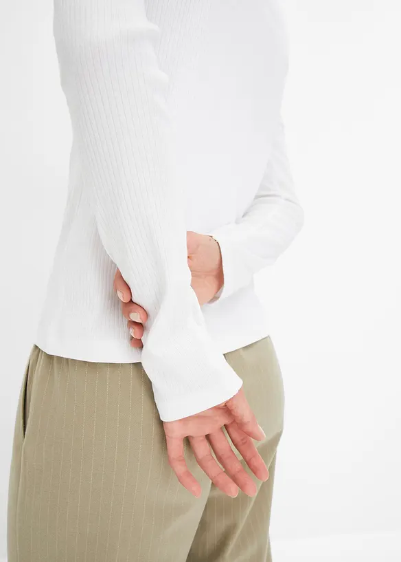 T-shirt côtelé manches longues 100 % coton, bonprix