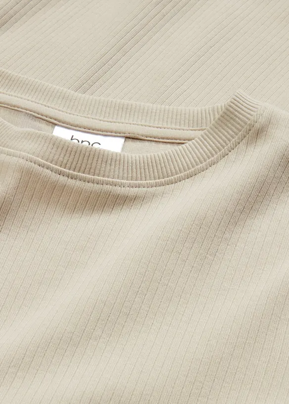 T-shirt côtelé manches longues 100 % coton, bonprix