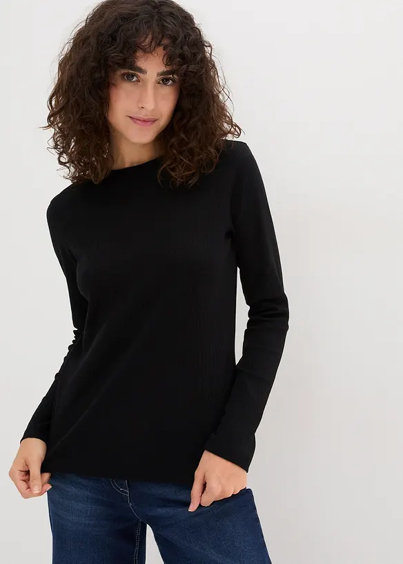 T-shirt côtelé manches longues 100 % coton, bonprix