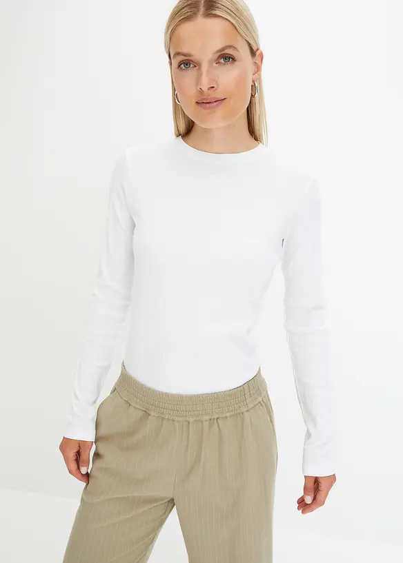 T-shirt côtelé manches longues 100 % coton, bonprix