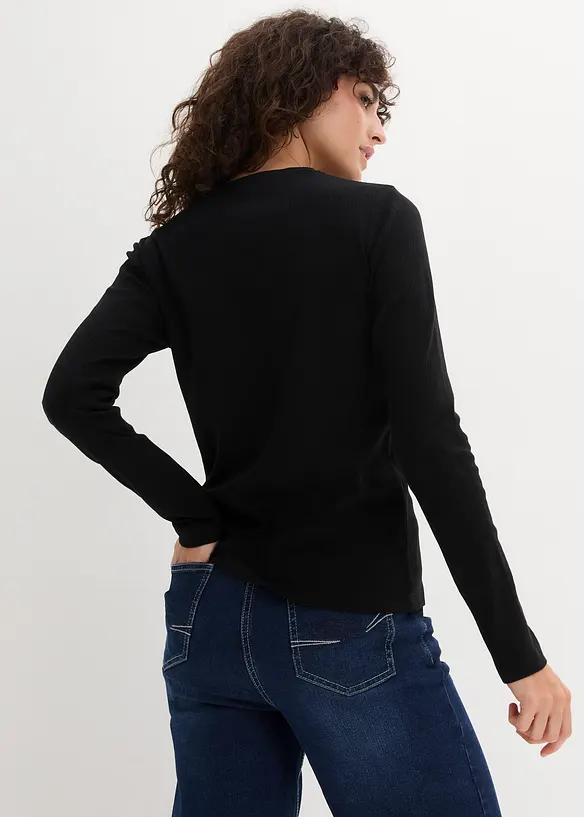 T-shirt côtelé manches longues 100 % coton, bonprix