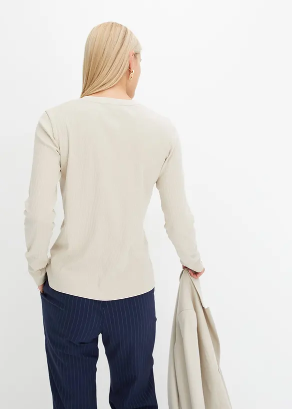 T-shirt côtelé manches longues 100 % coton, bonprix