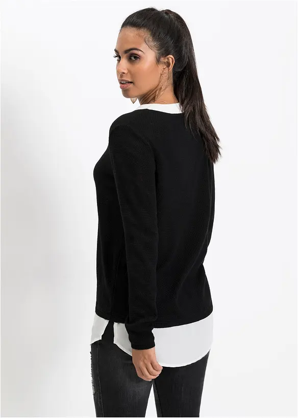 Pull en fine maille empiècement chemisier, bonprix
