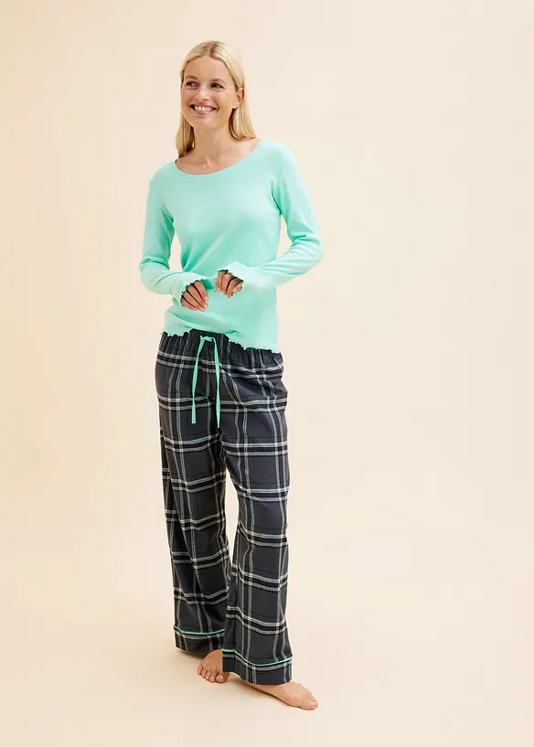 Pyjama avec un haut côtelé et un pantalon en flanelle, bonprix