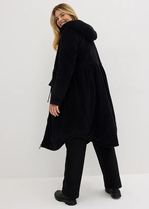Manteau en velours côtelé 100% coton avec capuche doublée peluche, bonprix