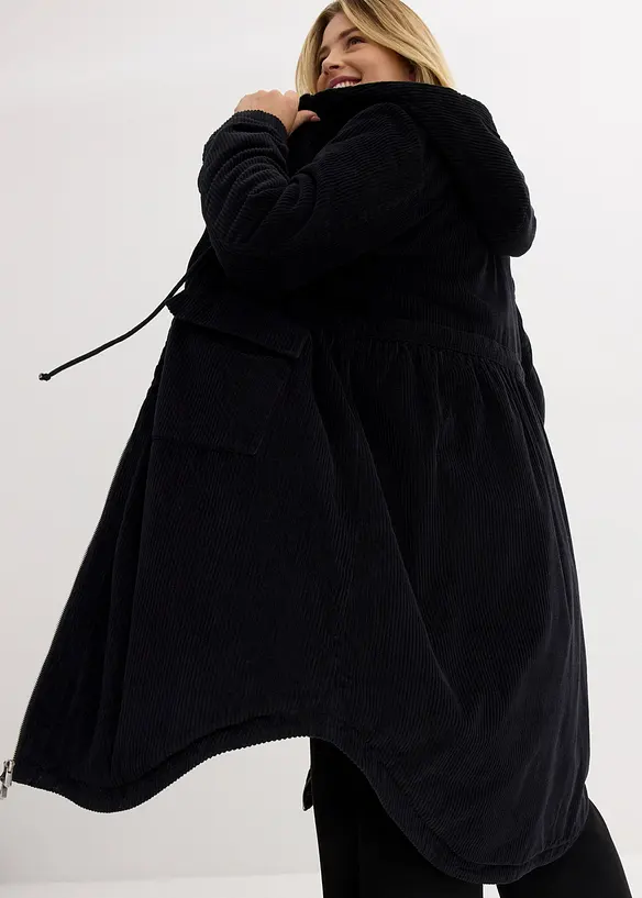 Manteau en velours côtelé 100% coton avec capuche doublée peluche, bonprix