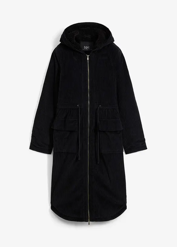 Manteau en velours côtelé 100% coton avec capuche doublée peluche, bonprix