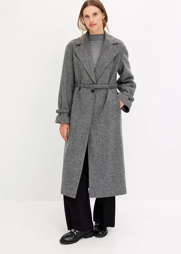 Manteau avec ceinture et motif en arêtes de poisson, bonprix