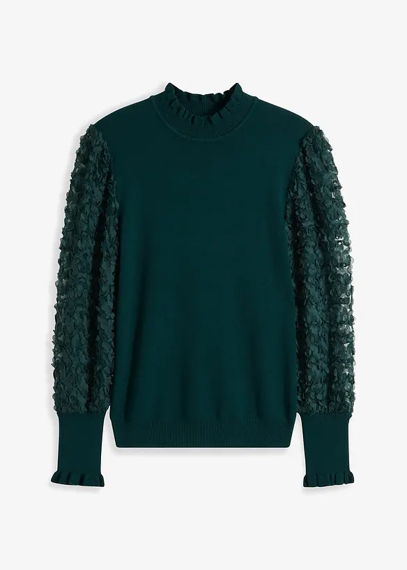 Pull col roulé avec manches en mousseline, bonprix