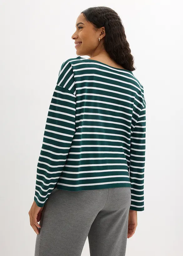 Lot de 2 T-shirts manches longues col légèrement bateau, bonprix