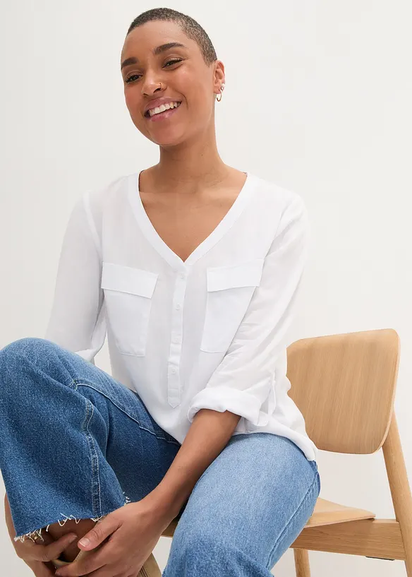 Blouse fluide à col en V et manches longues, bonprix