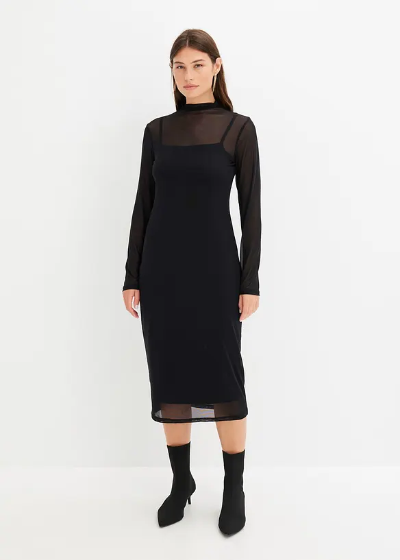Robe en jersey avec empiècement mesh, bonprix