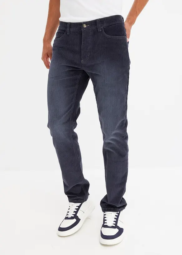 Pantalon droit en velours côtelé extensible aspect délavé, Regular, bonprix