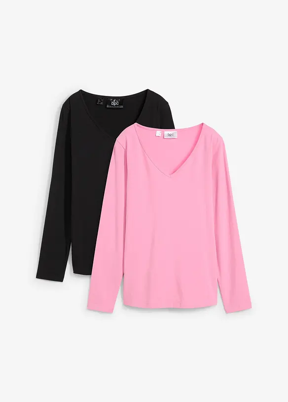 Lot de 2 T-shirts manches longues près du corps, bonprix