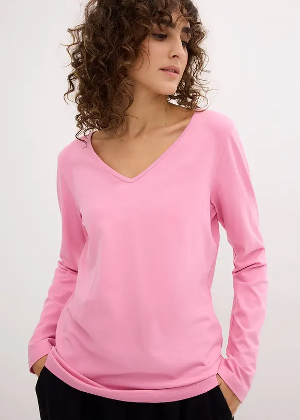 Lot de 2 T-shirts manches longues près du corps, bonprix