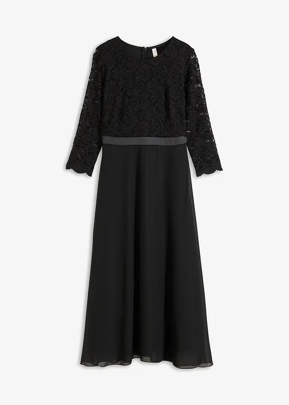 Robe midi en mousseline légère avec haut en dentelle, bonprix