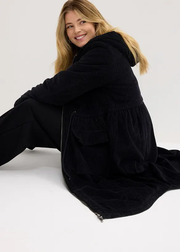 Manteau en velours côtelé 100% coton avec capuche doublée peluche, bonprix