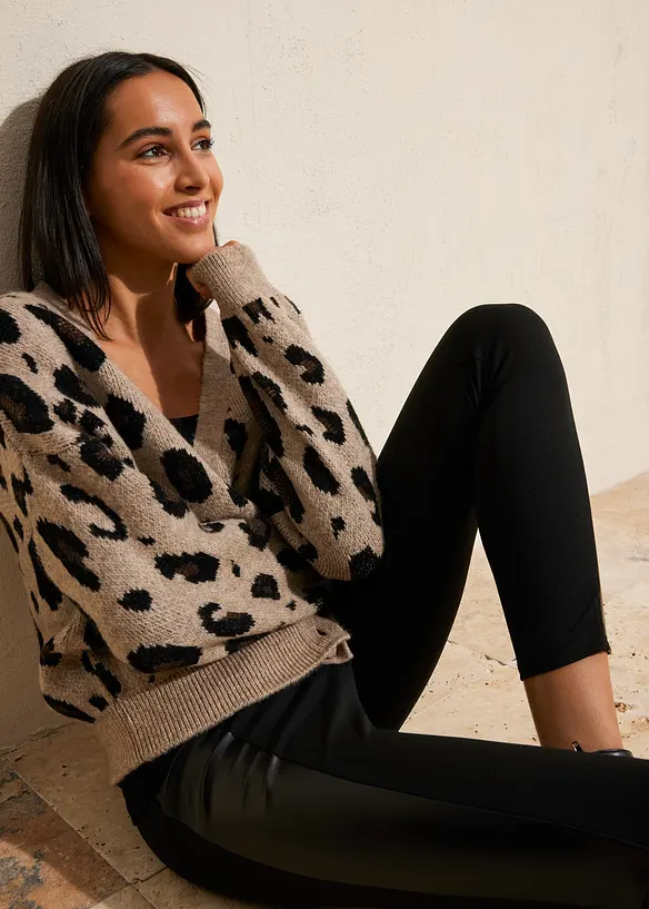 Gilet en maille léopard, bonprix