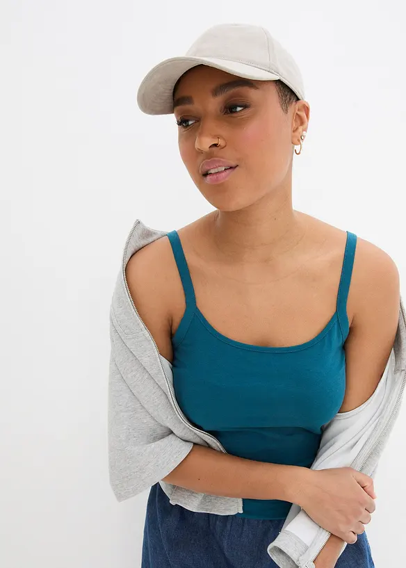 Lot de 2 tops longs coton bretelles spaghetti, bonprix