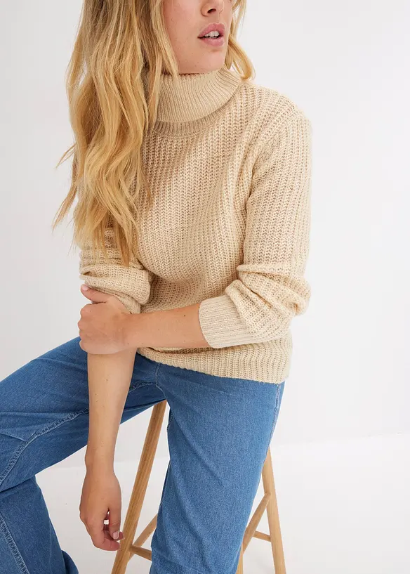 Pull en maille à col roulé, bonprix