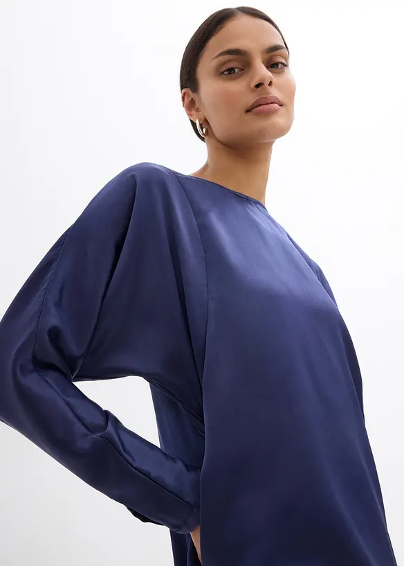 Robe midi à manches chauve-souris en satin fluide, bonprix