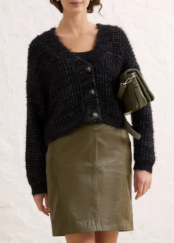 Jupe en cuir d'agneau nappa avec empiècement élastique, bonprix