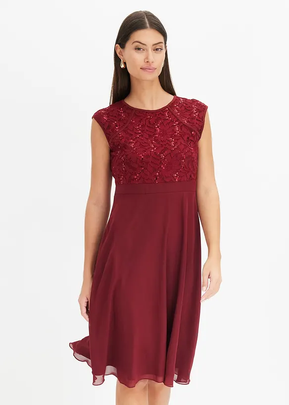 Robe en crêpe à dentelle et sequins brodés, bonprix