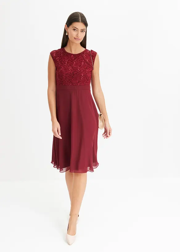 Robe en crêpe à dentelle et sequins brodés, bonprix