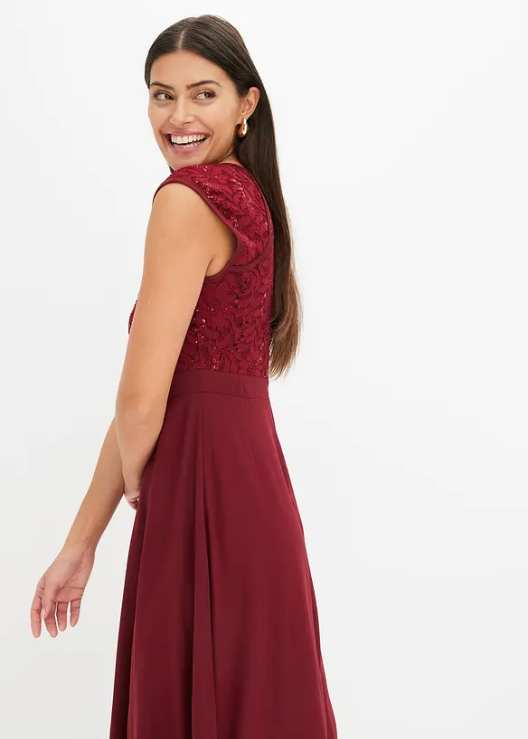 Robe en crêpe à dentelle et sequins brodés, bonprix