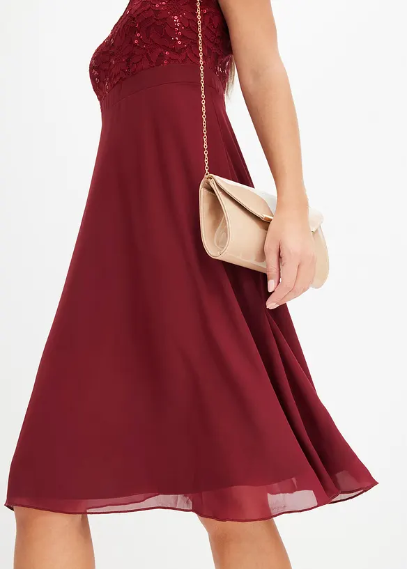 Robe en crêpe à dentelle et sequins brodés, bonprix