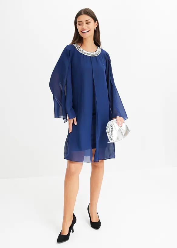 Robe en crêpe à col orné de strass, bonprix