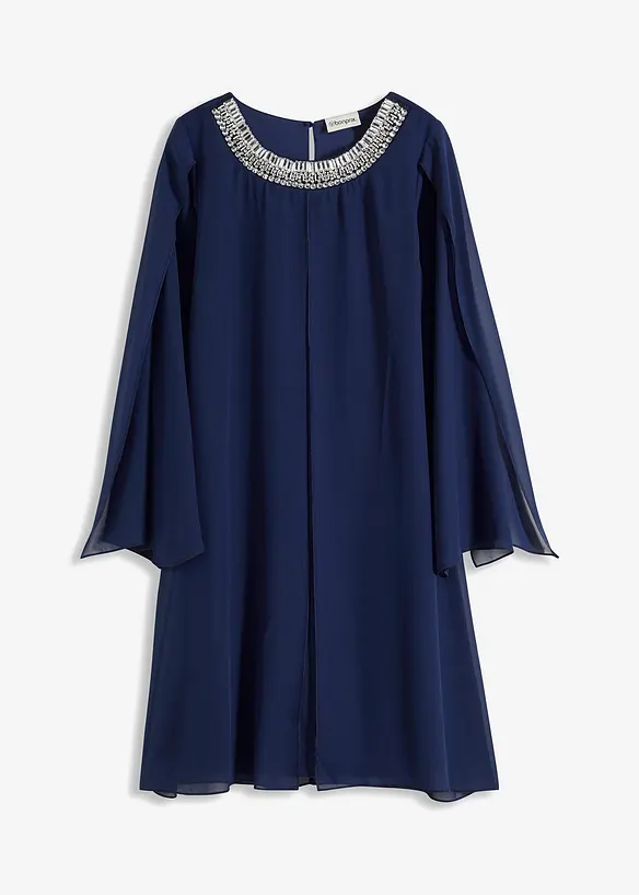 Robe en crêpe à col orné de strass, bonprix