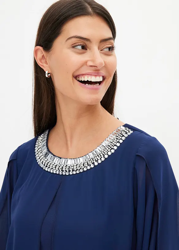 Robe en crêpe à col orné de strass, bonprix