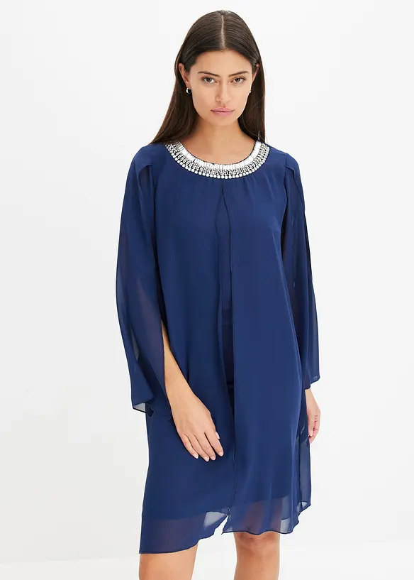 Robe en crêpe à col orné de strass, bonprix