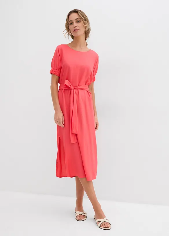 Robe midi avec ceinture et manches à finitions élastiquées, bonprix