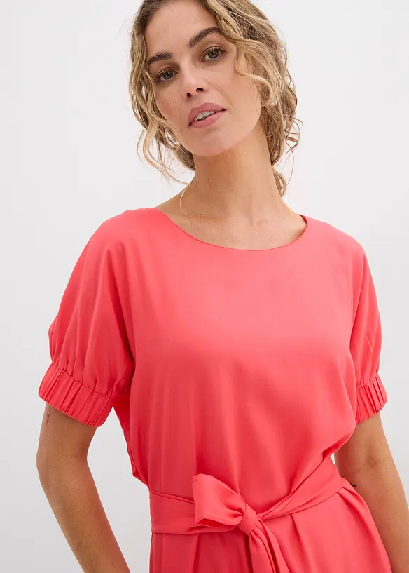 Robe midi avec ceinture et manches à finitions élastiquées, bonprix