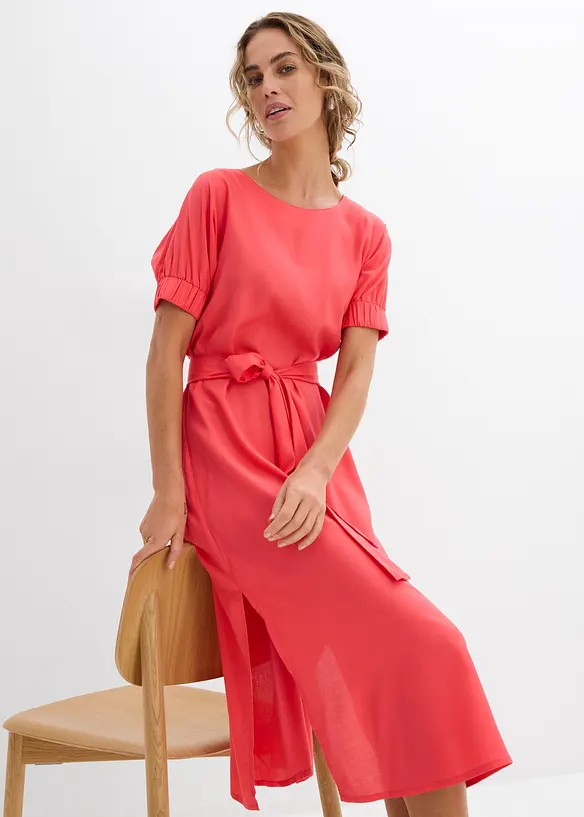 Robe midi avec ceinture et manches à finitions élastiquées, bonprix