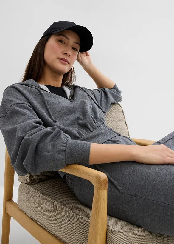 Sweat zippé à capuche en coton mélangé, cropped, bonprix