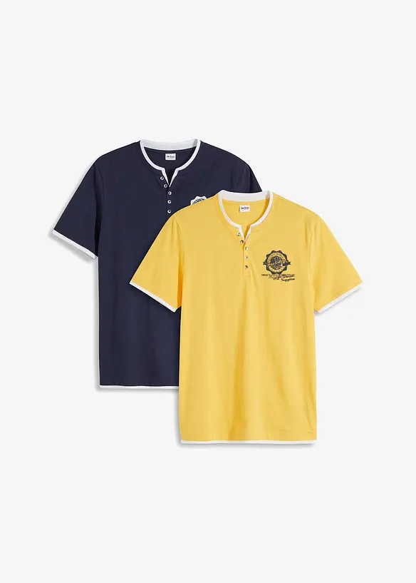Lot de 2 t-shirts col tunisien 100 % coton, bonprix