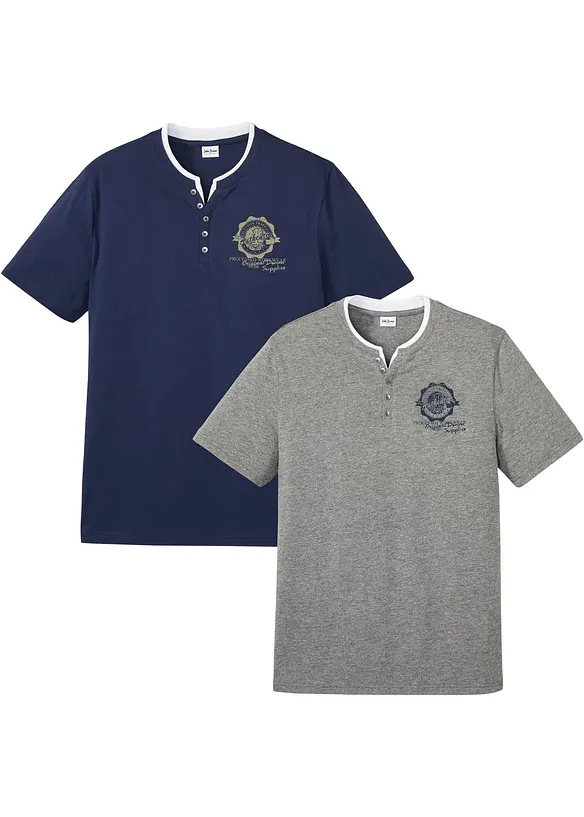 Lot de 2 t-shirts col tunisien 100 % coton, bonprix