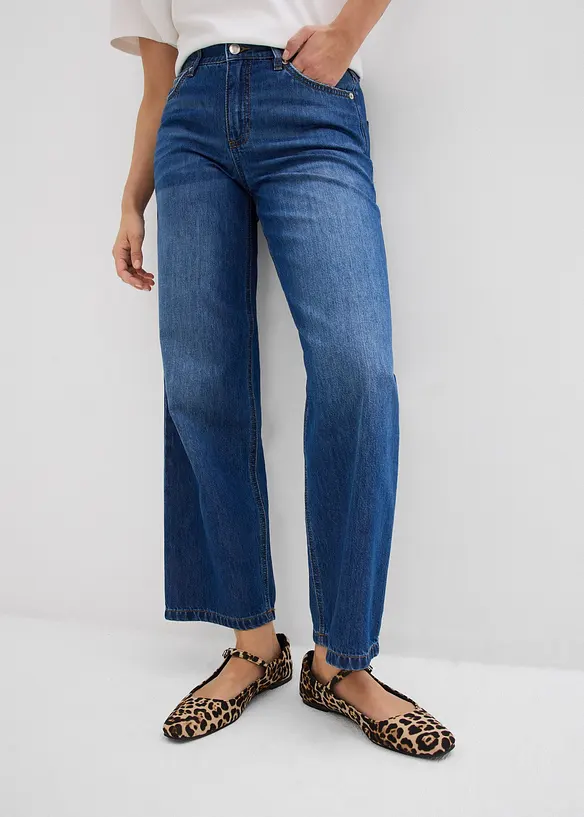 Jean baggy, taille mi-haute, doux, raccourci, bonprix