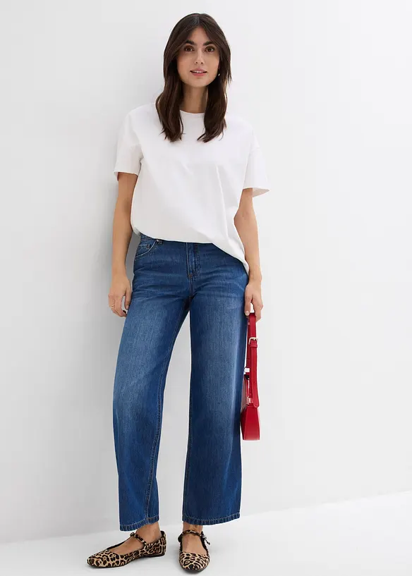 Jean baggy, taille mi-haute, doux, raccourci, bonprix