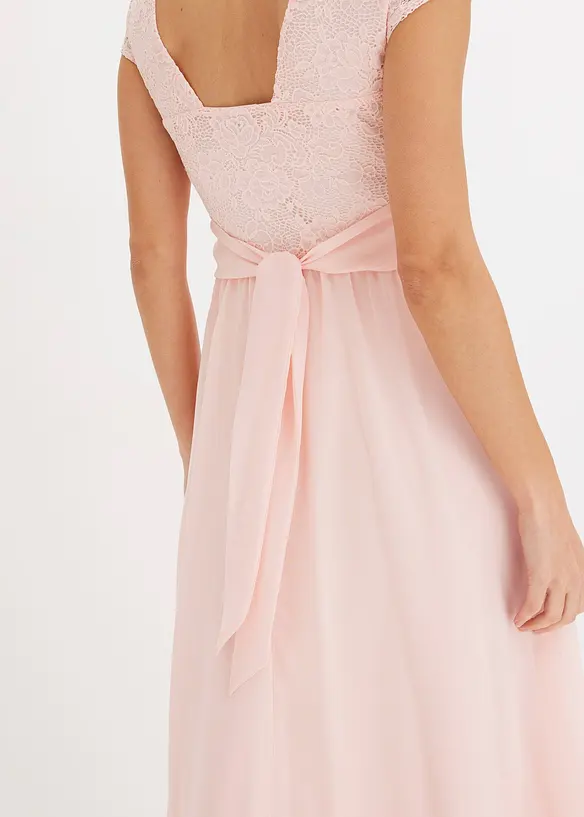 Robe en crêpe avec dentelle et détail à nouer, bonprix