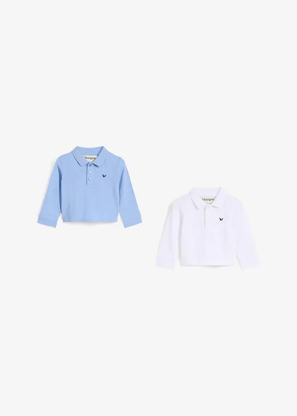Lot de 2 polos bébé en maille piquée, manches longues, bonprix