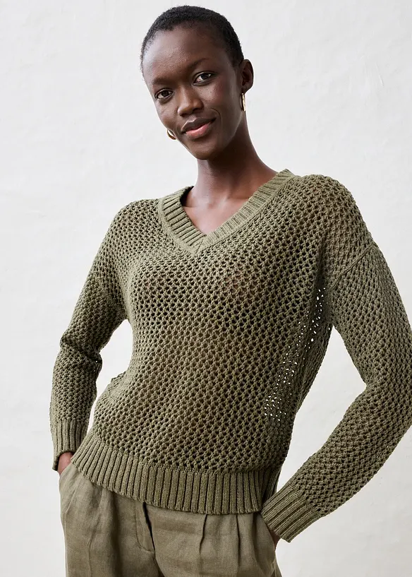 Pull ajouré en lin mélangé, bonprix